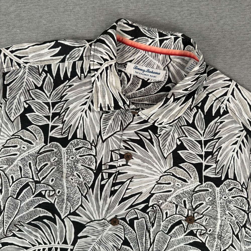 Tommy Bahama The Coconut Point Shirt Mens Large Black White‎ Tropical Monstera